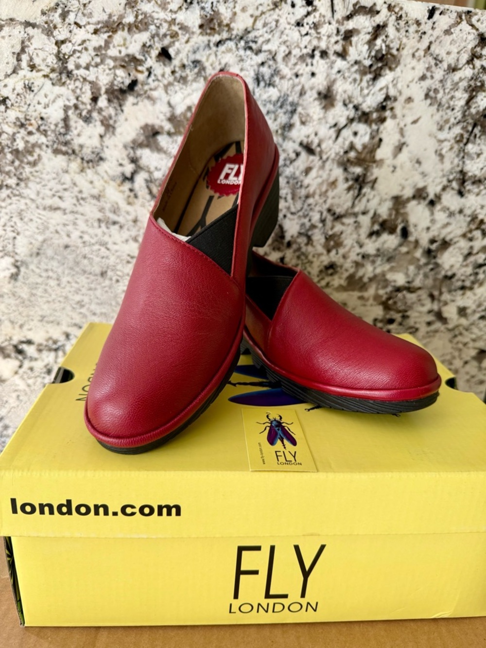 FLY London PESO Mousse Rio Red Red Leather Slip-On Shoes_Size 38 M